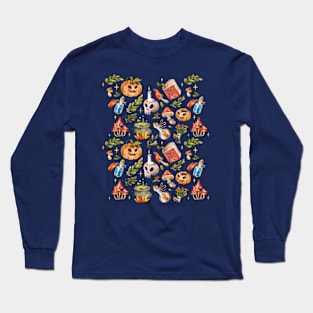 Halloween Skulls And Pumpkins Pattern Long Sleeve T-Shirt